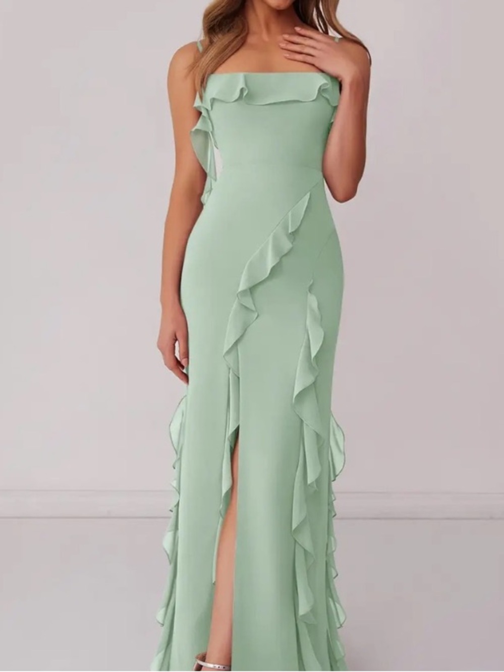 NWT Barbie™ x Azazie 1001 Chiffon Bridesmaid Dress - Dusty Sage Green - Size 14